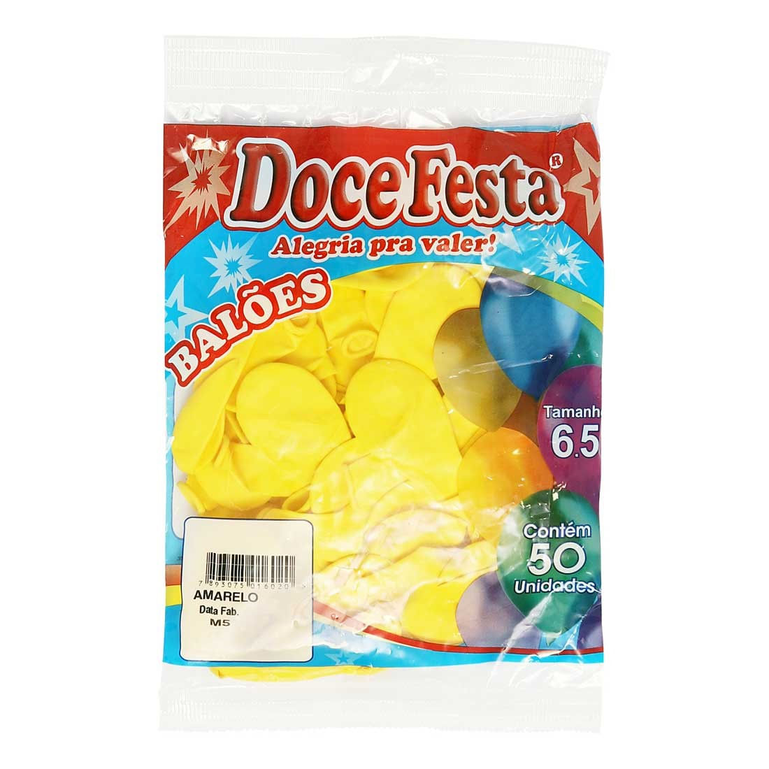 Balão Doce Festa Liso Amarelo N°6,5 Com 50 Unidades