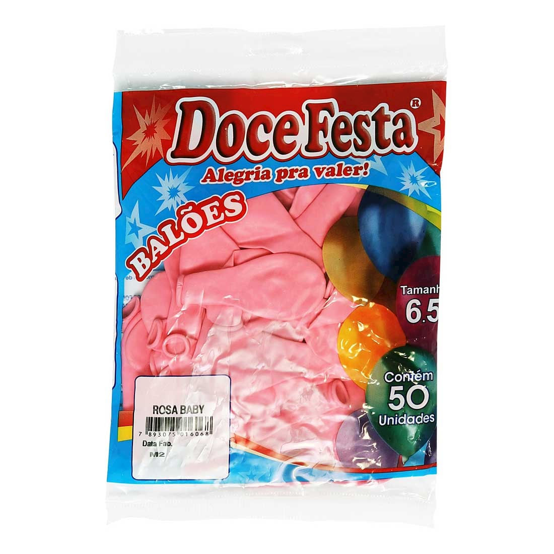 Balão Doce Festa Liso Rosa N°6,5 Com 50 Unidades