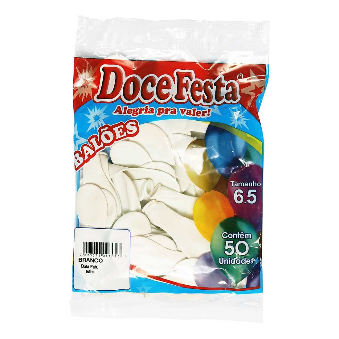 Balão Doce Festa Liso Branco N°6,5 Com 50 Unidades