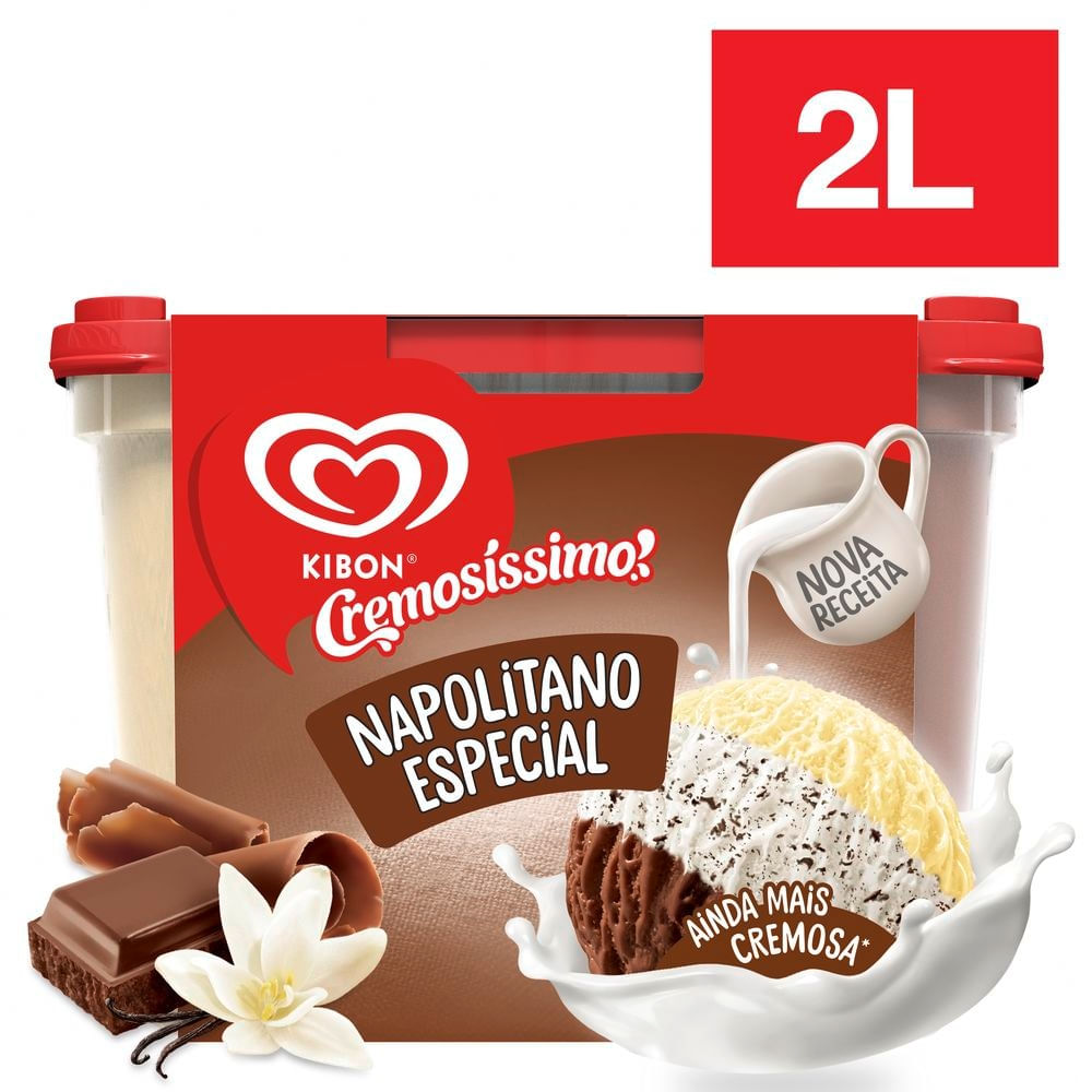 Sorvete Kibon Cremosíssimo Trisabor Creme, Chocolate e Flocos 2l