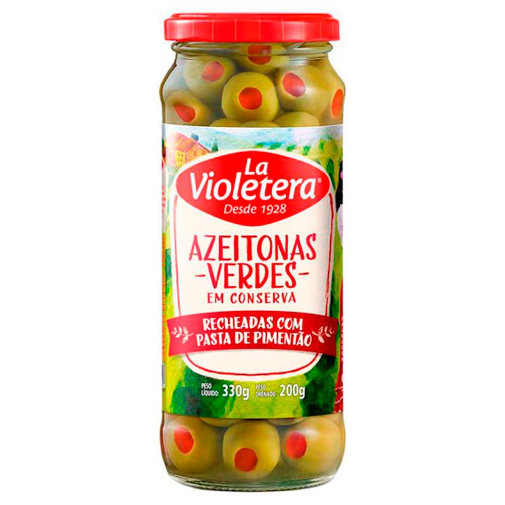 Azeitona Verde La Violetera Recheada com Pasta de Pimentão 200g