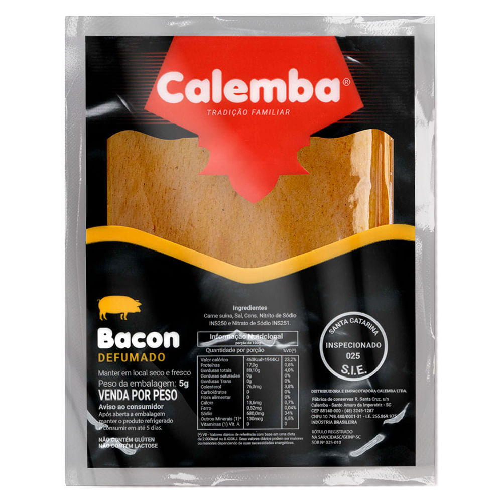 Bacon Defumado Calemba Pacote com 200g