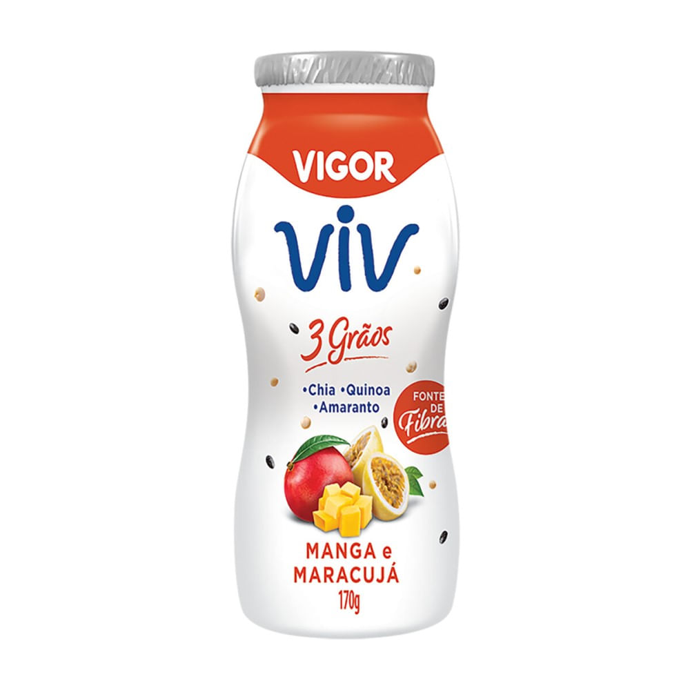 Iogurte Parcialmente Desnatado Manga e Maracujá Vigor Viv 3 Grãos Frasco 170g
