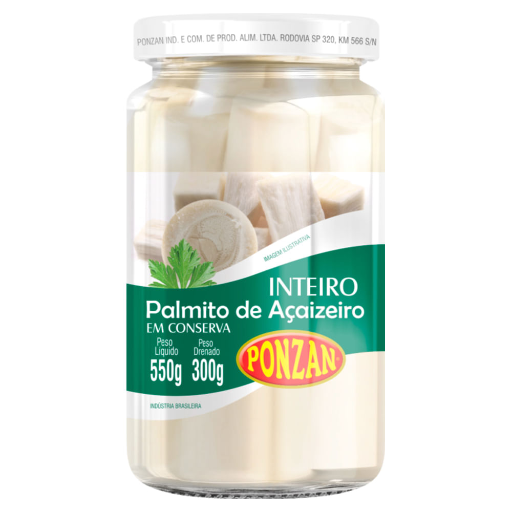 Palmito Açaí em Conserva Ponzan Inteiro Vidro 300g