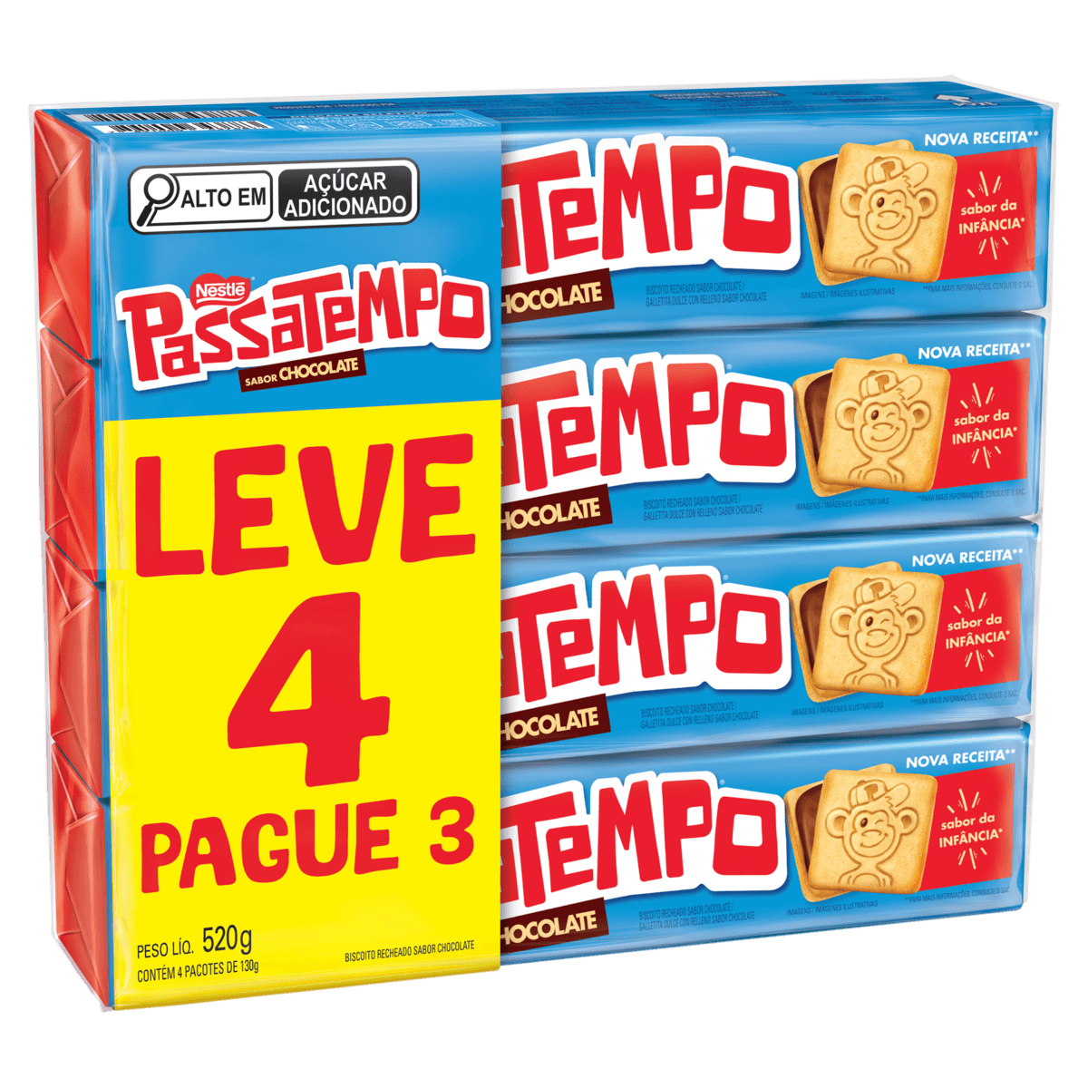 Biscoito Recheado Passatempo Chocolate 130g Leve 4 Pague 3